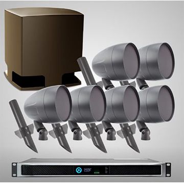 Picture of TruAudio HardScape Subwoofer, (6) Landscape Speakers, and (1) LEA Amplifier