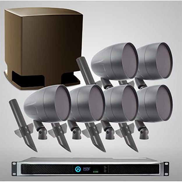 Picture of TruAudio HardScape Subwoofer, (6) Landscape Speakers, and (1) LEA Amplifier