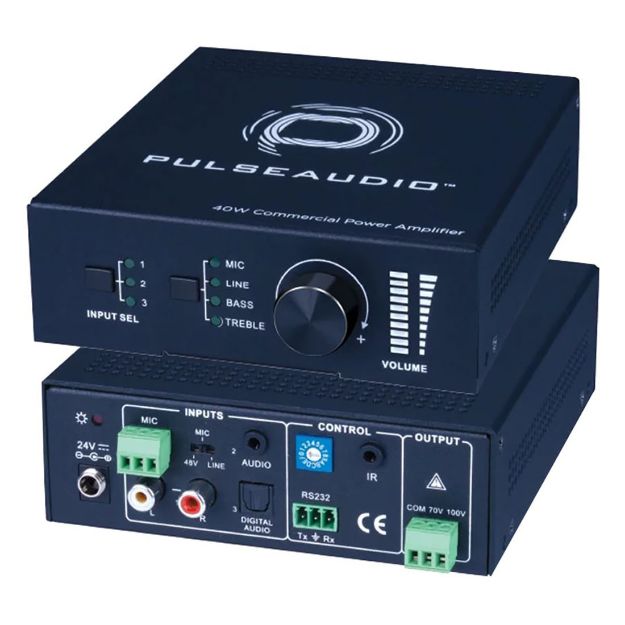 Picture of PulseAudio Single Channel 40w 70/100 Volt Amplifier w/Mic In