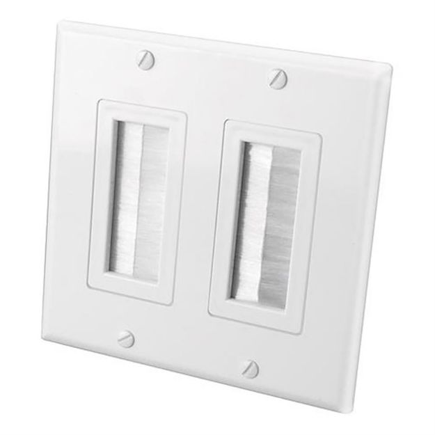 Picture of Vanco Brush Dual-Gang Bulk Cable Wall Plate (white)