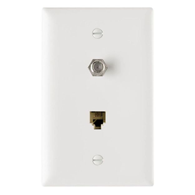 Picture of On-Q 2 Line RJ11/1GHz F-Connector Coax Wall Plate (white)