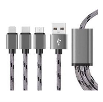 Picture of New Wave 1.2M 3-in-1 USB to Micro Type C Lightning Cable for Charging Only