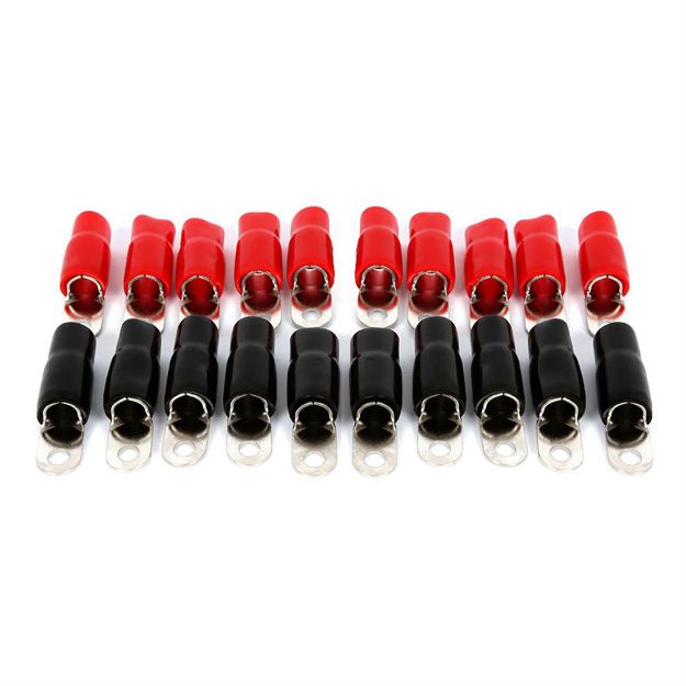 Picture of T-Spec v8 1/0 ga 1/4" Crimp Ring Terminal (red/black, 20 pk)