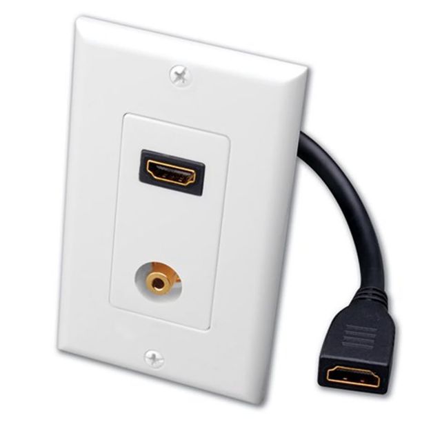 Picture of Vanco Single HDMI Pigtail and 3.5mm Stereo Jack Decor Wall Plate (White)