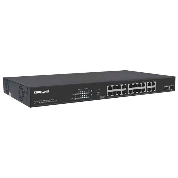 Picture of Intellinet 16 Port Gigabit Ethernet POE+ Switch with 4 RJ45 Gigabit and 2 SFP Uplink Ports