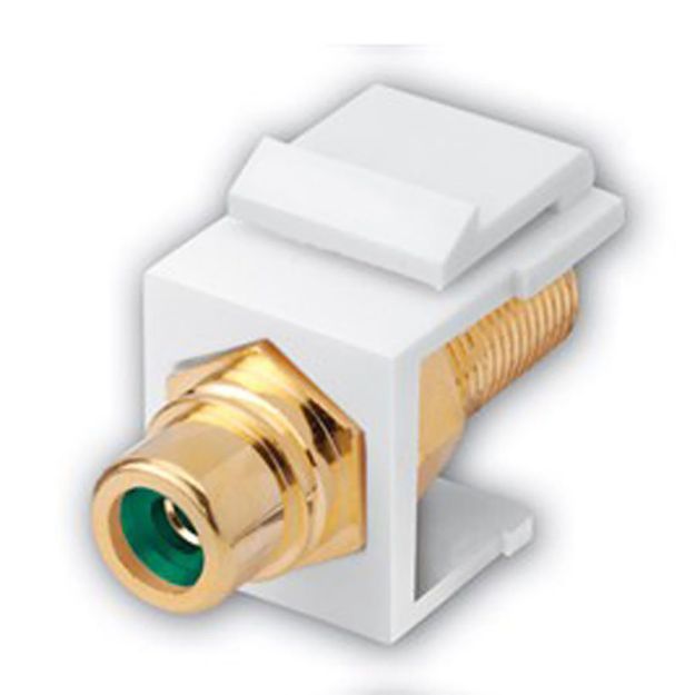 Picture of Vanco RCA Jack to F Female Keystone Inserts- Insert Color: White & Green Insulator