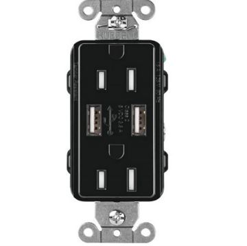 Picture of Lutron Claro 15Amp USB Duplex Outlet (Black)