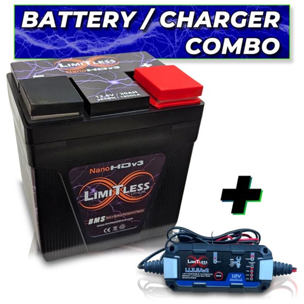 Picture of Limitless Lithium Nano HD v3 30AH, 5500-6000W Motorcycle/Pwersports w/Maintainer