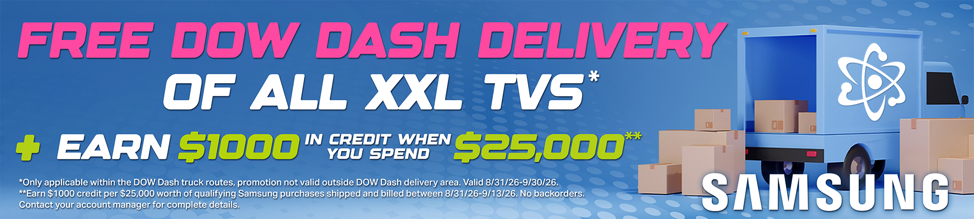 samsung, XXL TVs, Free delivery, Dow dash, earn credit